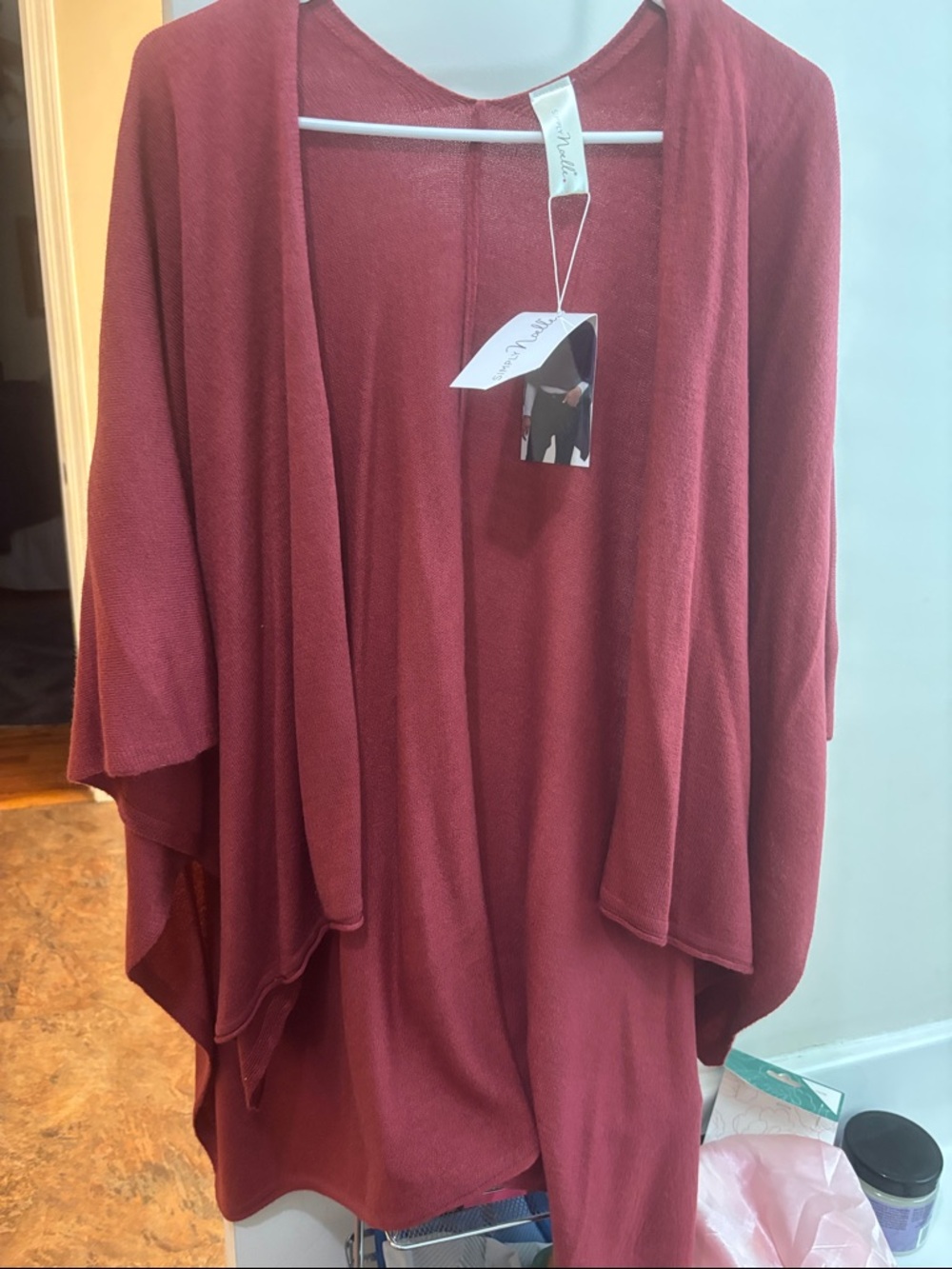 Simply Noelle Open-Front Poncho Shrug in Deep Mauve